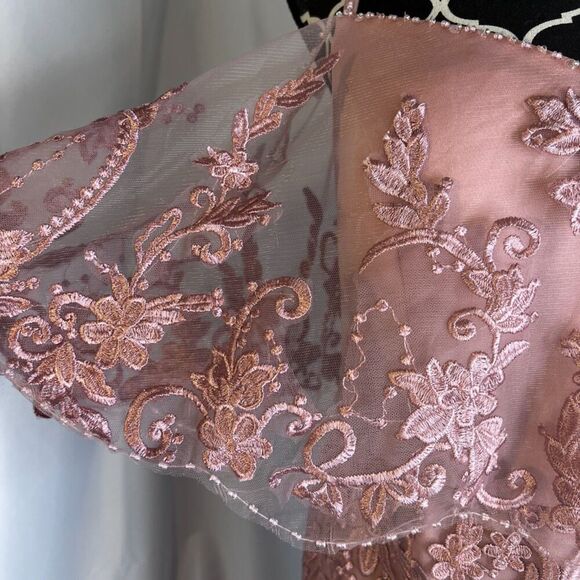 Azazie Norma Pink Lace Overlay Cold Shoulder Formal Dress ALTERED Size** A10/A14 - Picture 7 of 16